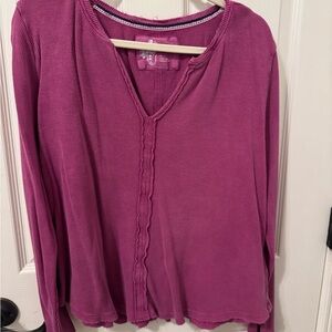 Anthropologie Pilcro Women's Pink V-Neck waffle knit Top